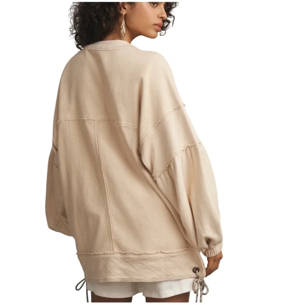 Anthropologie Pilcro Button-Front Boho Cozy Cotton Shacket Cream Jacket S‎